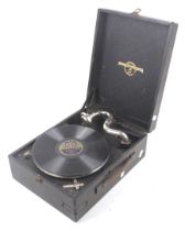 A vintage Columbia wind up portable gramophone. L29.