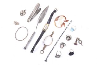 A 9ct gold cased wrist watch and a small quantity of Victorian and later jewellery.