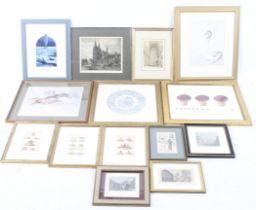 A quantity or assorted prints, etchings, chromolithographs and engravings.