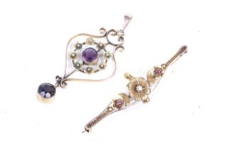 Two early 20th century gold and gem set jewels.