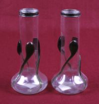 A pair of hallmarked Stirling silver rimmed glass vases.