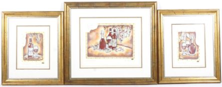 Kevin Blackburn - three signed collage pictures. 'Vin de Table'. Framed and glazed. Max.