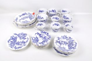 An English 19th century blue transfer 'prunus' china tea service.
