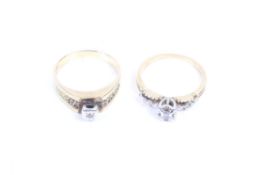 Two vintage gold and diamond rings. Comprising a diamond solitaire ring, stamped '18ct', size L, 4.