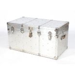 A large German mid-century aluminium travel steamer trunk.