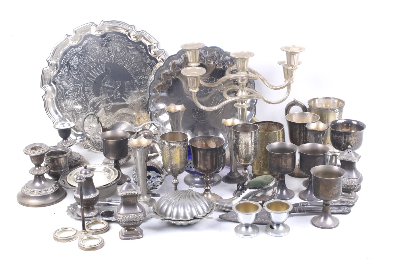 An assortment of Victorian and later silver plated items.