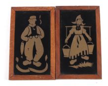 A pair of early/mid-20 th century Dutch girl and boy etched cameo glass plaques, framed.