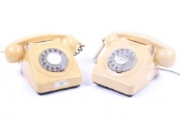 Two circa 1970s cream coloured rotary dial telephones, model GPO 746.