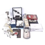 A collection of silver plated items and other objects.