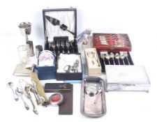 A collection of silver plated items and other objects.