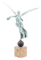 A classical Italian signed cast metal sculpture on a marble plinth.