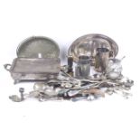 A collection of silver plated items including an oblong entree dish.