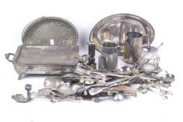 A collection of silver plated items including an oblong entree dish.