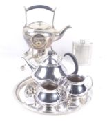 A Mappin & Webb silver plated three piece tea service and other items.