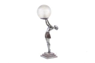 An Enrique Molins-Balleste (1893-1958) Art Deco style spelter table lamp.