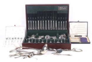 A silver plated old English bead table service and assorted flatware.