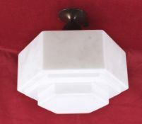 An Art Deco hexagonal opaline glass pendant ceiling lamp shade.