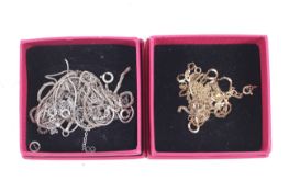 A damaged 9ct gold fine necklace and various other necklaces and chains.