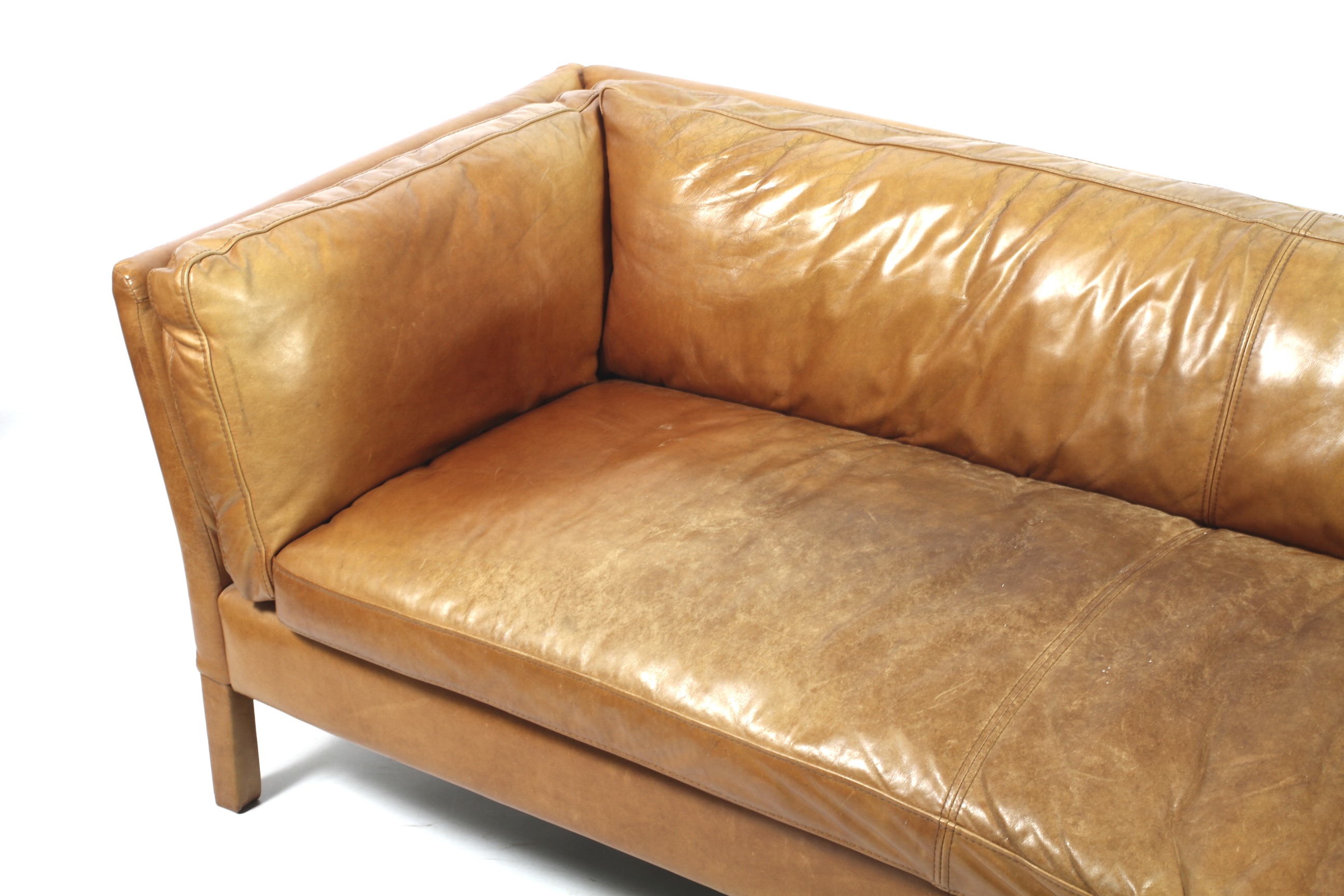 A contemporary John Lewis Scandinavian style tan leather three-seater sofa. - Image 2 of 10