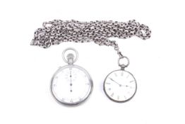A War Department nickel cased stop watch and a 19th century continental white metal pocket watch.