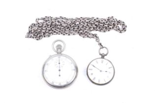 A War Department nickel cased stop watch and a 19th century continental white metal pocket watch.