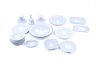 A collection of Wedgwood blue and white jasperware.