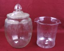 A Dartington glass wine cooler and a large glass storage jar.