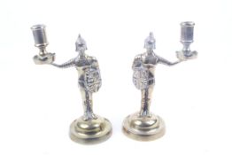 A pair of novelty brass candlesticks.