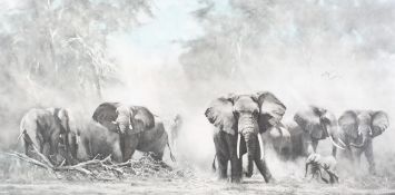David Shepherd (1931-2017), signed print, 'Elephants at Amboseli'.