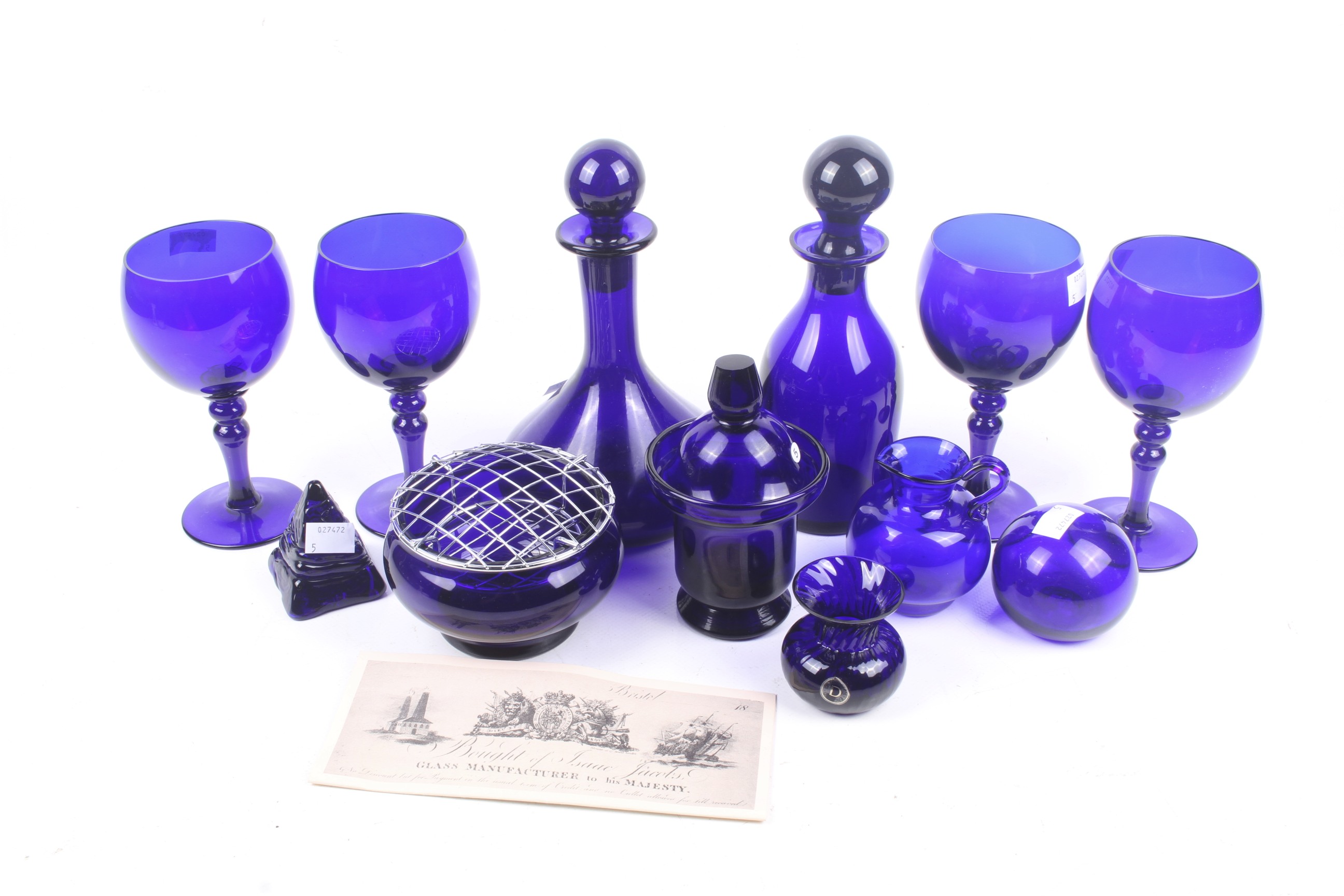 A collection of 'Bristol Blue' glassware.