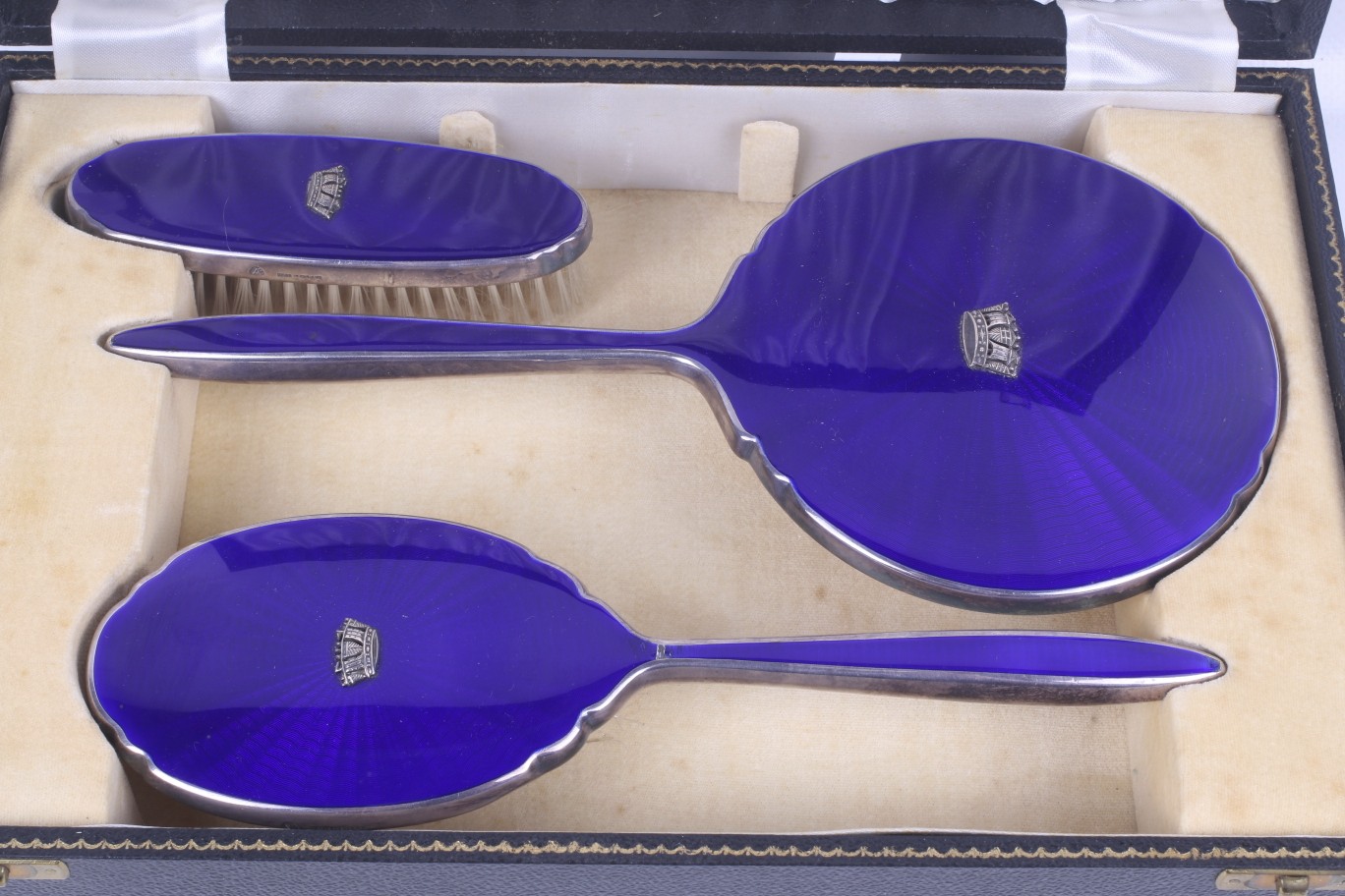 A vintage boxed blue enamel Royal Navy dressing set. - Image 2 of 2