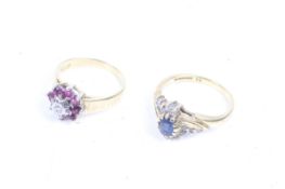 Two vintage 18ct gold sapphire or ruby and diamond cluster rings.