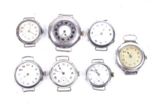 Seven silver (925) trench-type watches.