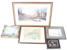 Five assorted 19th century and later pictures.