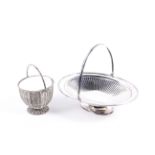 A silver-plated woven-mesh sugar basket and a silver-plated oval cake basket.