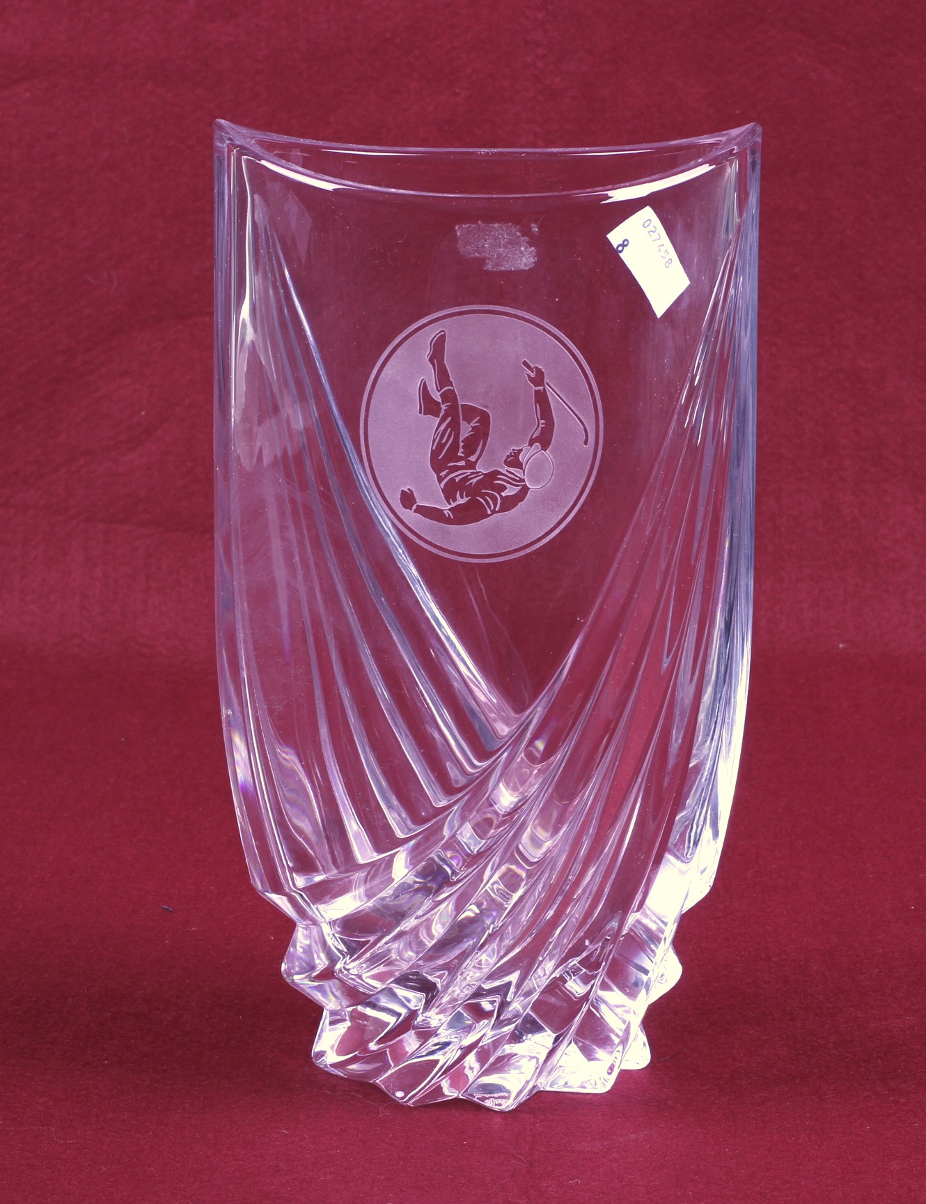 A Waterford Crystal Marquis 'Zephyr' glass vase. Decorated with an etched image of a 'jockey'.