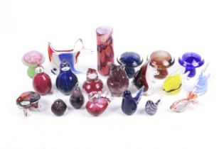 A collection of assorted 20th century studio art glass ornaments.