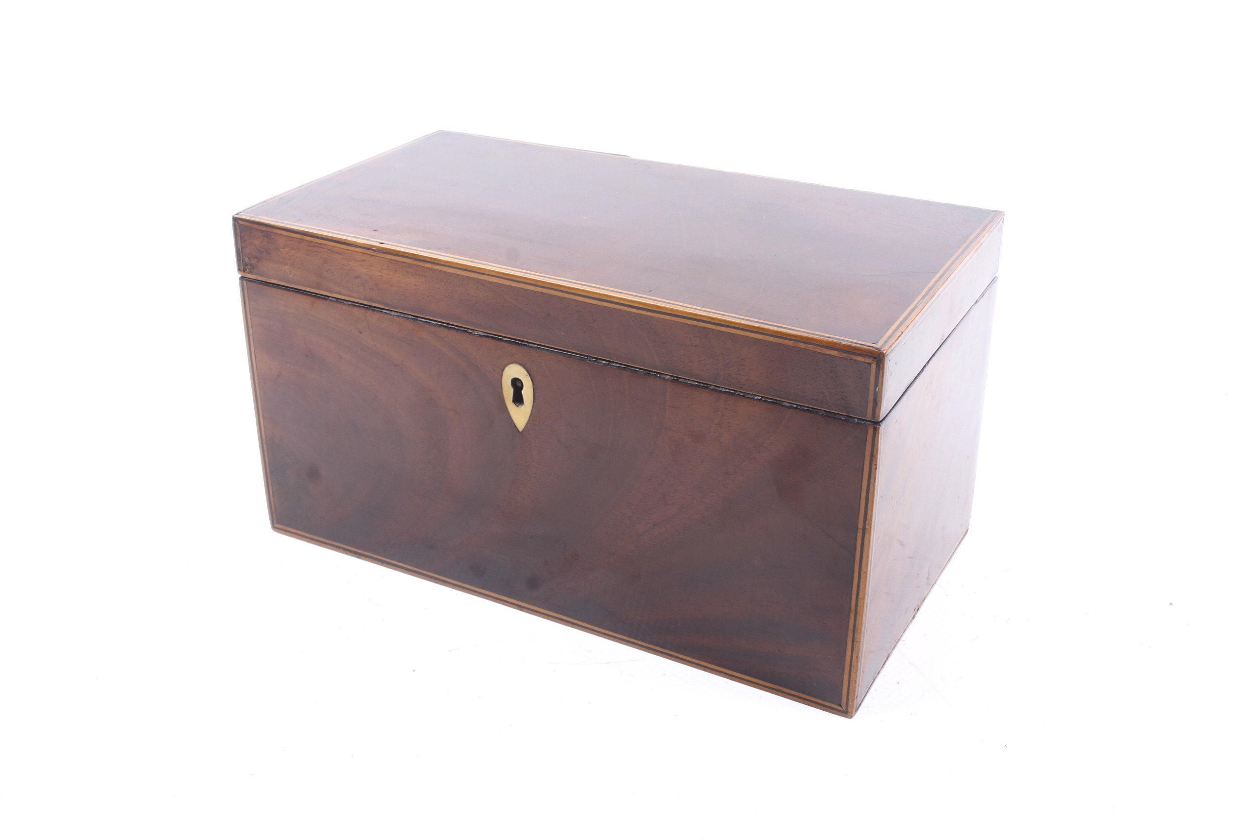 A 19th century mahogany veneered tea caddy.