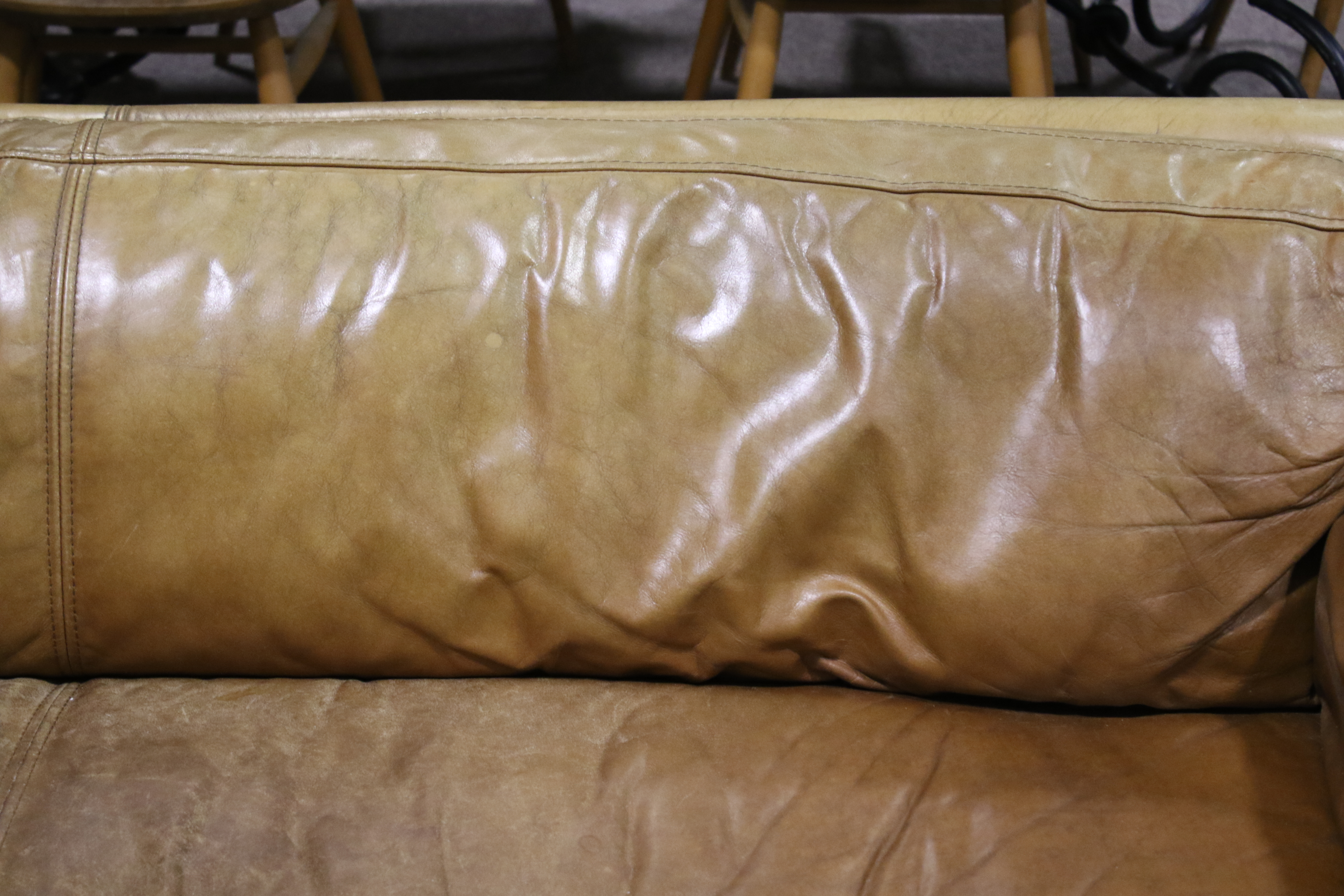 A contemporary John Lewis Scandinavian style tan leather three-seater sofa. - Image 3 of 10