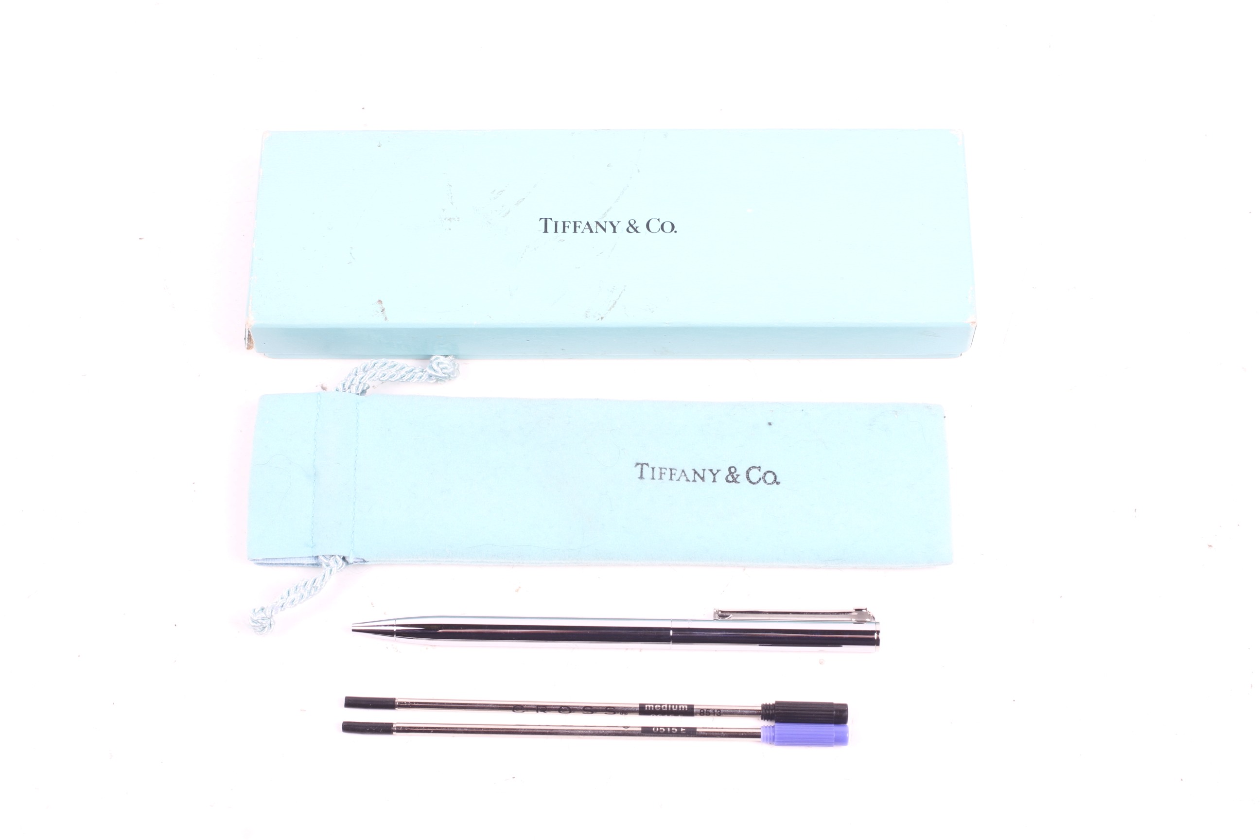 A 'Tiffany & Co USA' stainless steel ball point pen.