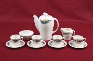 A circa 1950s Susie Cooper coffee set in the 'Bracken' pattern (p/n 2290).