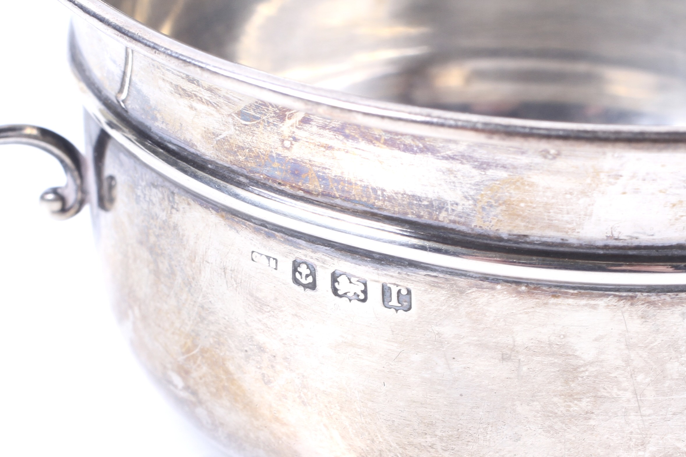 A George V silver two-handled christening bowl and spoon, in a case. - Image 2 of 2
