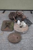 An assortment of vintage bygones. Noting GWR interest with fencing rolls and scales etc.
