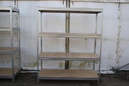 An aluminium shelving rack. Comprising four shelves complete with shelving. H180 x W150cm x D60cm.