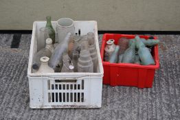 A collection of glass bottles.