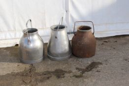 Three galvanised milking churns. Without lids, (would make ideal planters) Max. H50cm.