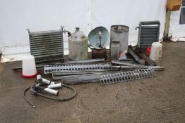 A collection of mainly poultry related items. Including drinkers, feeders, water heaters, etc.