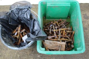 A collection of galvanised metal gate hinges. Approximately 70 pairs, L13cm.