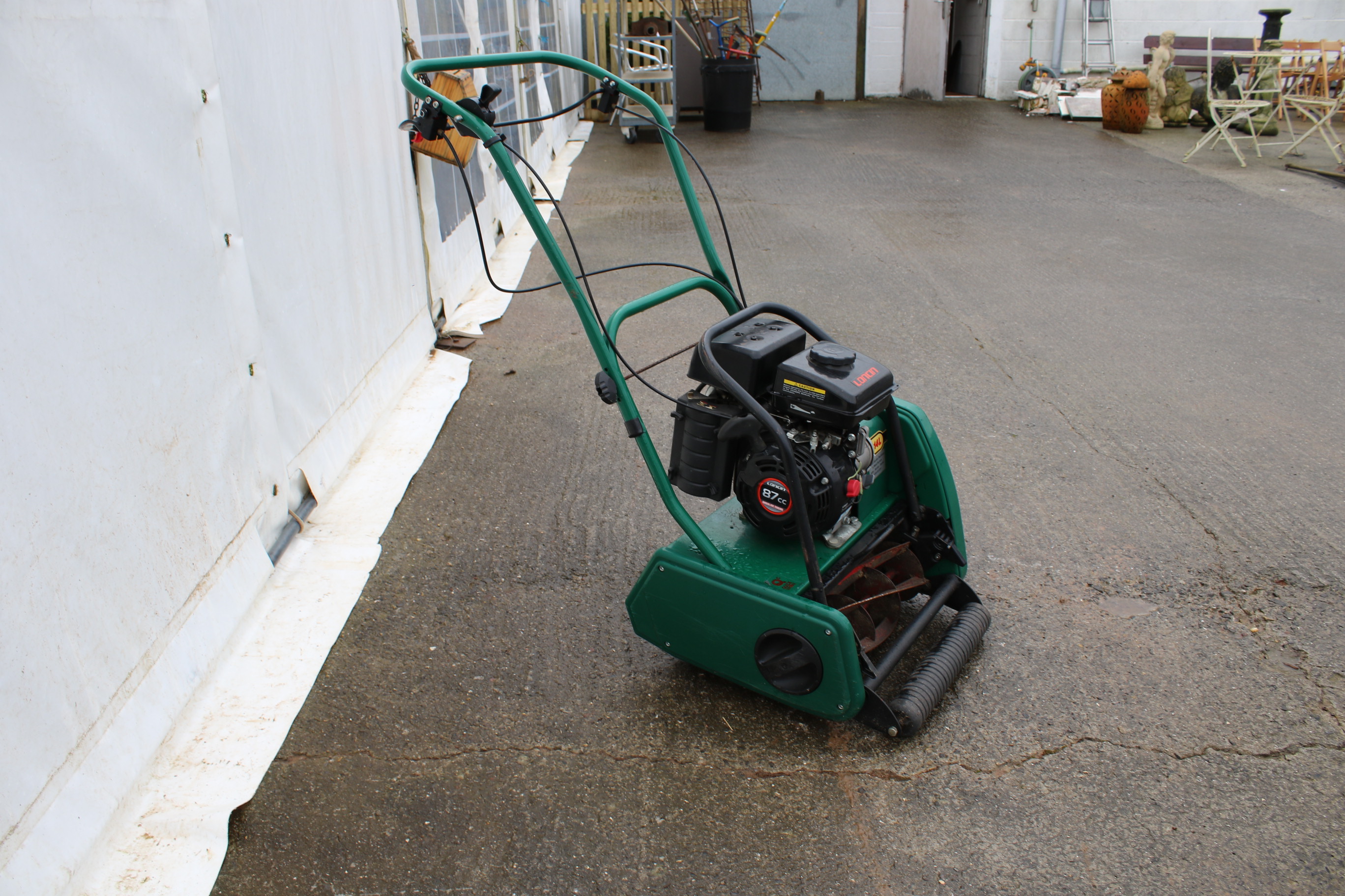 A Loncin petrol push along lawn mower. Complete with rear roller, in green. - Image 3 of 3