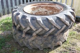 A pair of tractor wheels and tyres.